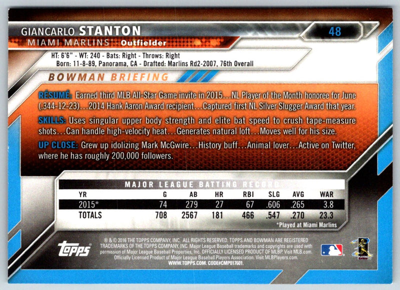 2016 Bowman Giancarlo Stanton