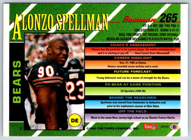 1993 Bowman Football Alonzo Spellman