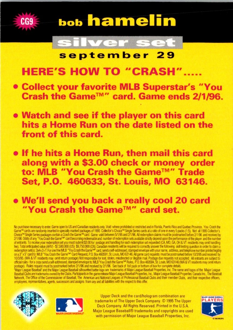 1995 Collector's Choice You Crash the Game Bob Hamelin