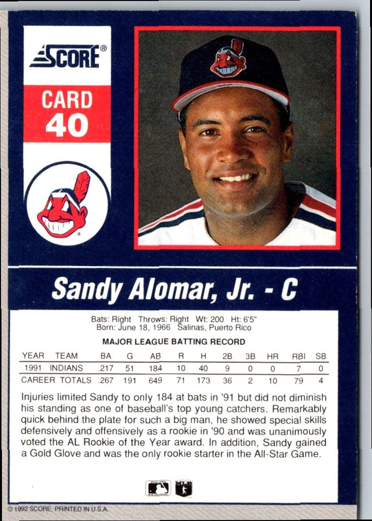 1992 Score Impact Players Sandy Alomar Jr.