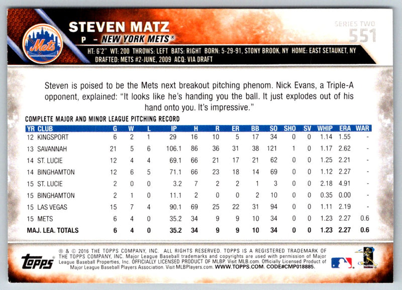 2016 Topps Steven Matz