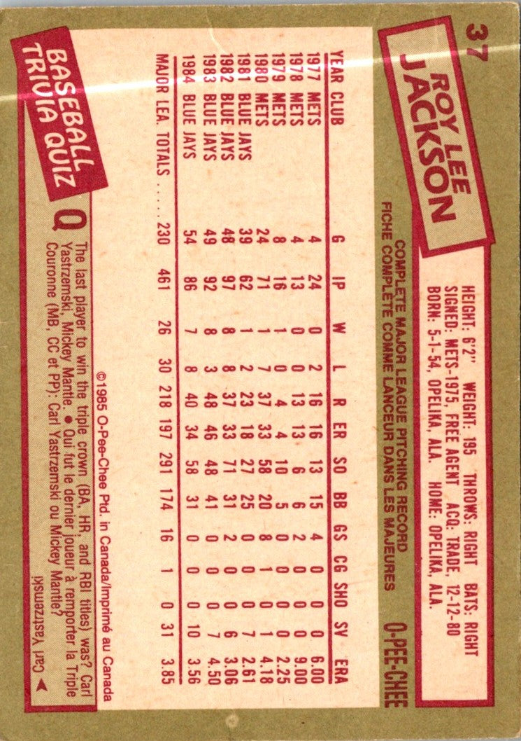 1985 O-Pee-Chee Roy Lee Jackson