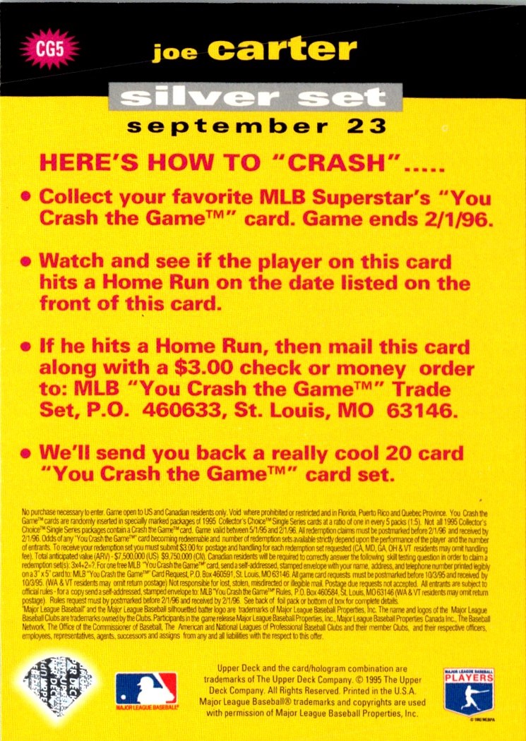 1995 Collector's Choice You Crash the Game Joe Carter