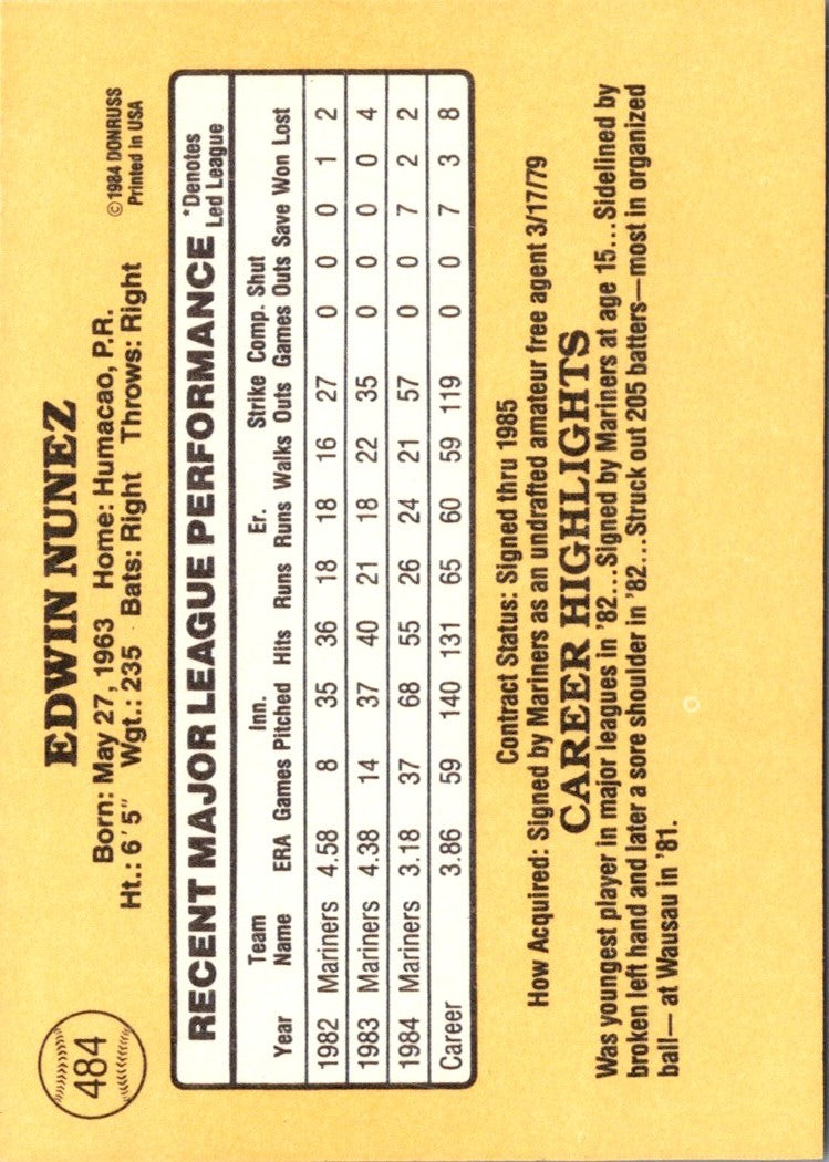 1985 Donruss Ed Nunez