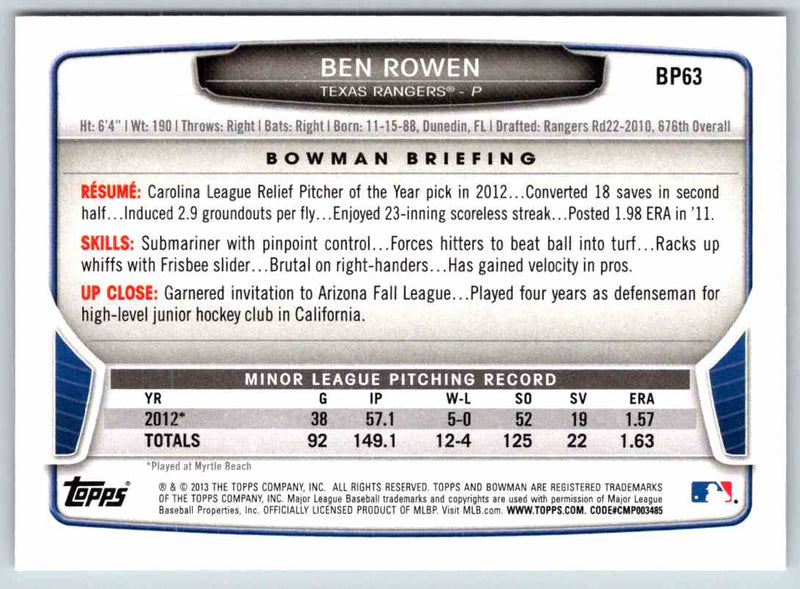 2013 Bowman Ben Rowen