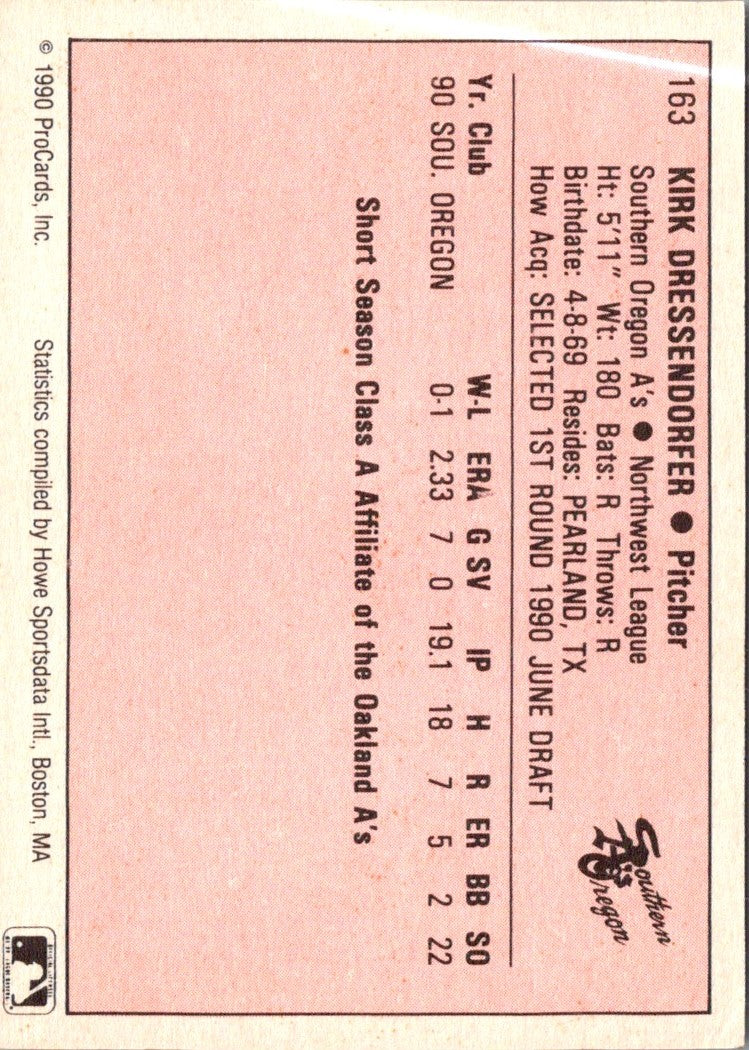 1990 ProCards A and AA Kirk Dressendorfer