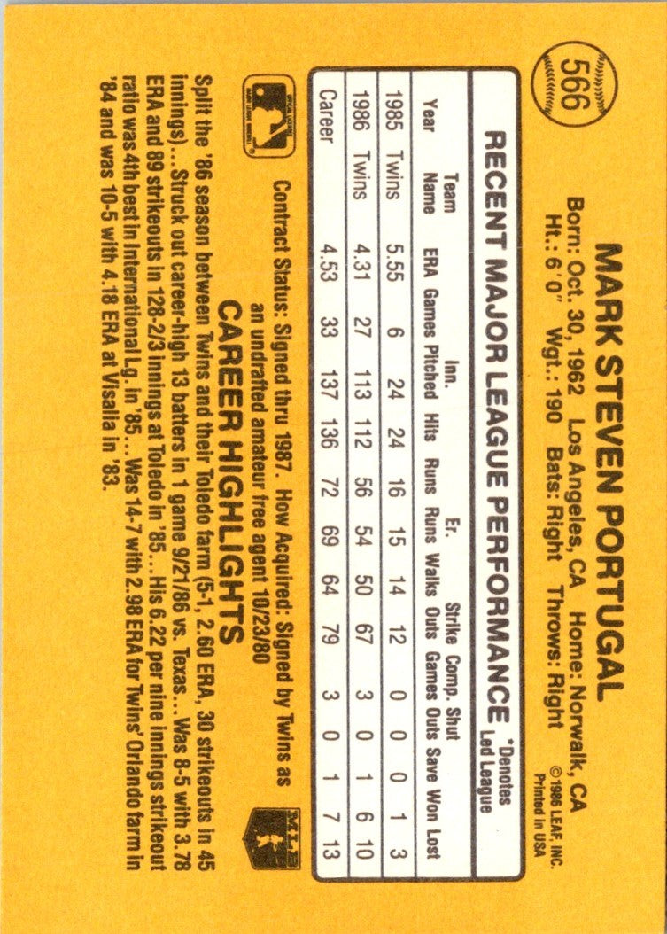 1987 Donruss Mark Portugal