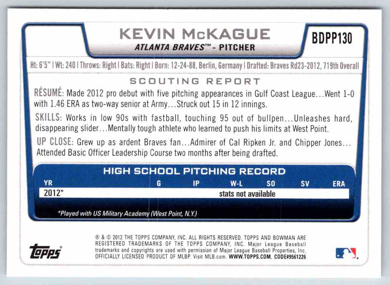 2012 Bowman Kevin McKague