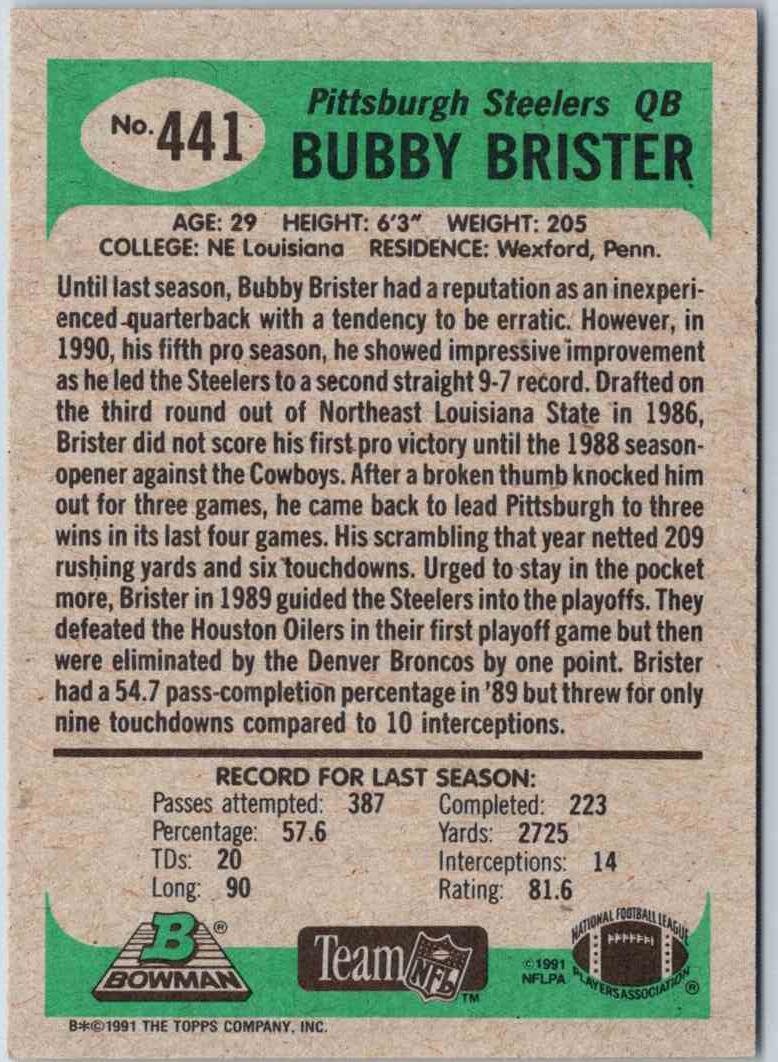 1991 Bowman Football Bubby Brister