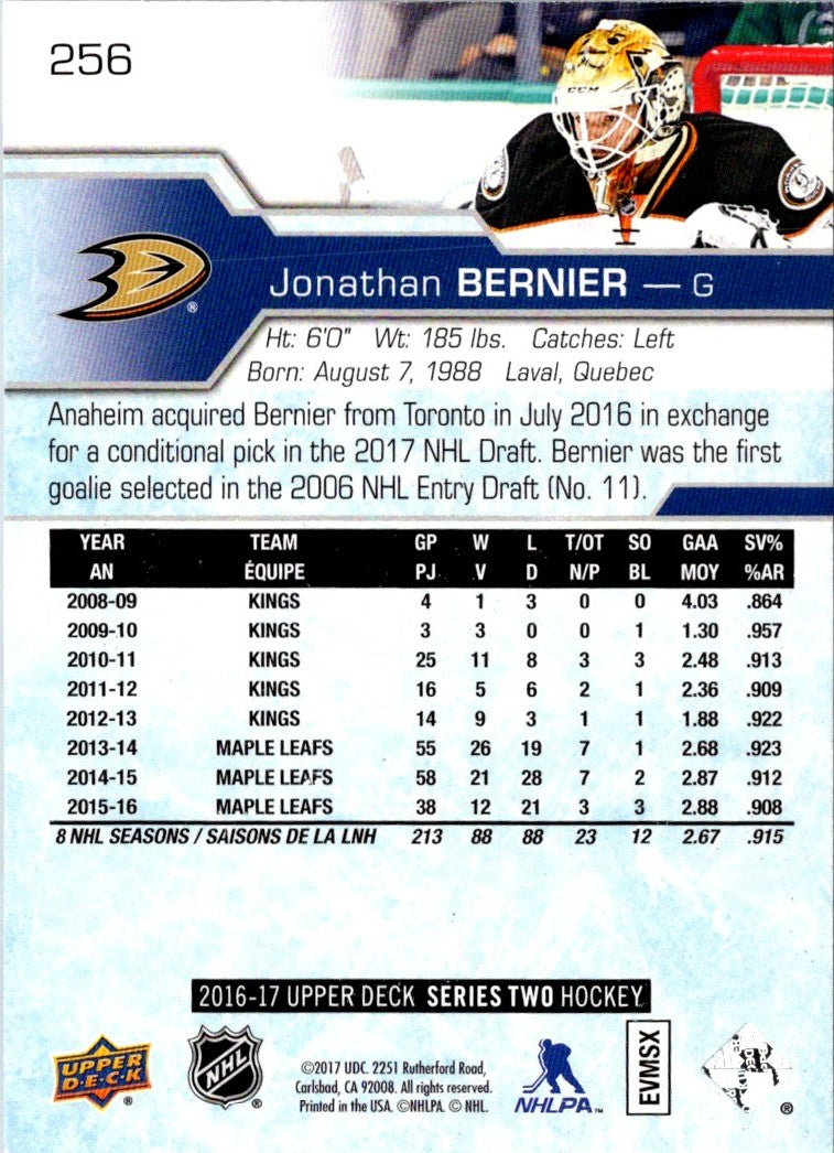 2017 Upper Deck Jonathan Bernier