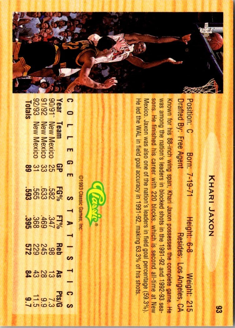 1993 Classic Draft Picks Khari Jaxon