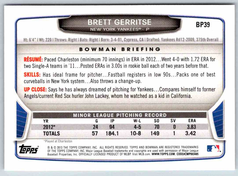 2013 Bowman Brett Gerritse