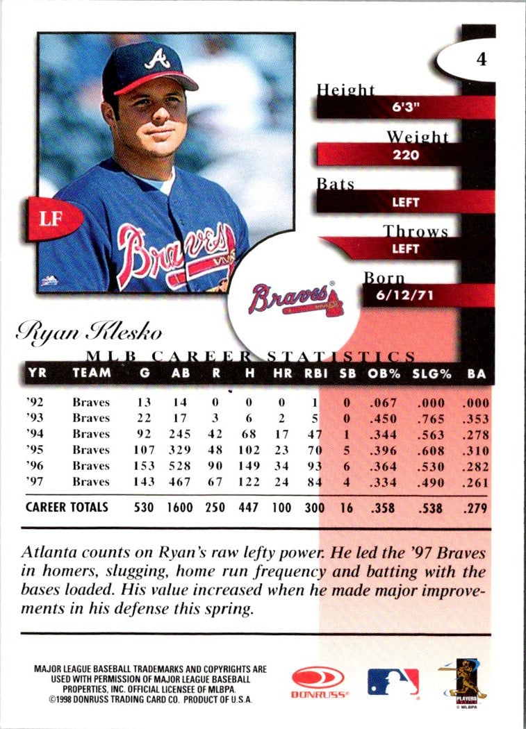1998 Donruss Signature Ryan Klesko