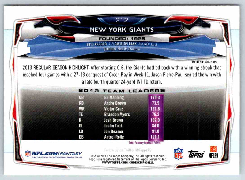 2014 Topps New York Giants