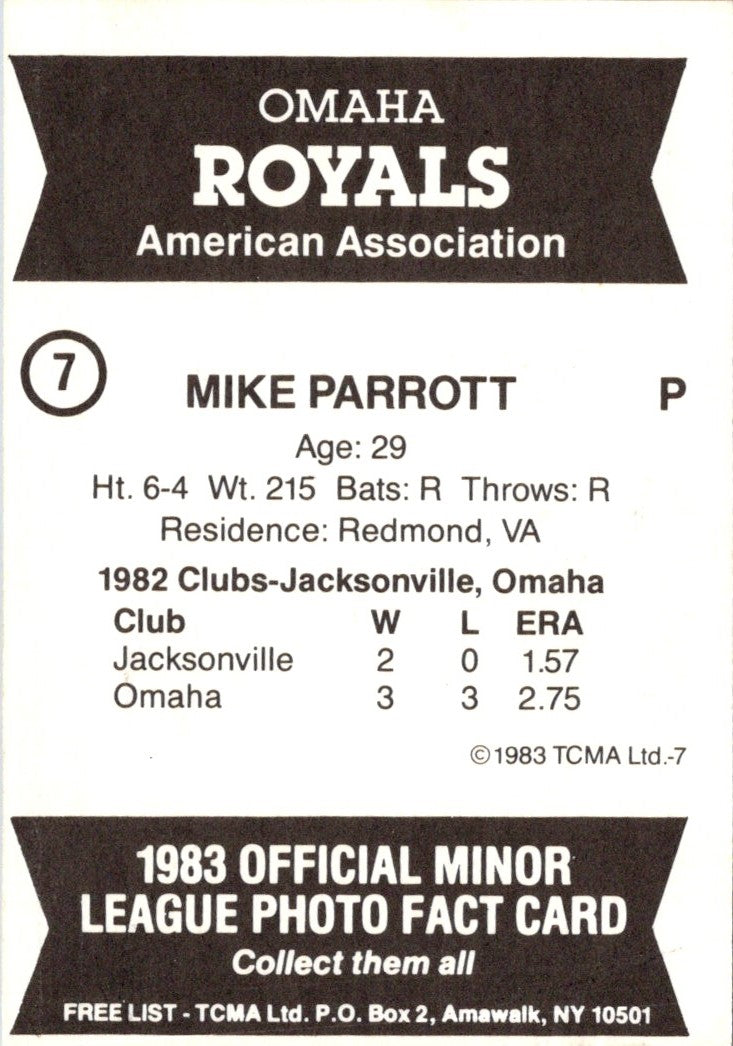 1983 TCMA Omaha Royals Mike Parrott