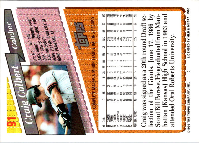 1993 Topps Craig Colbert