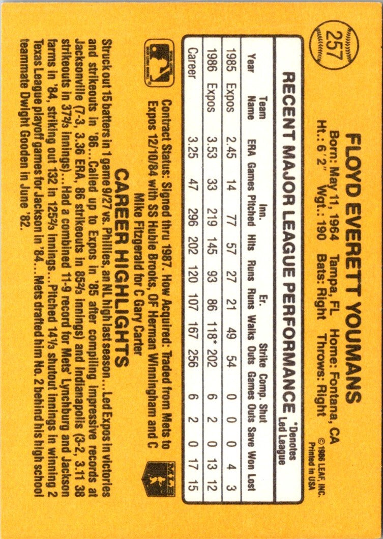 1987 Donruss Floyd Youmans