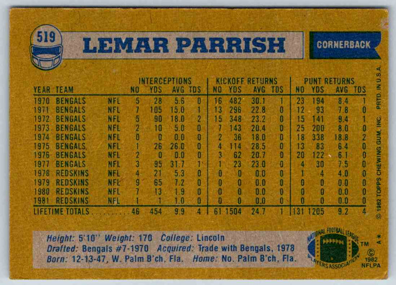 1982 Topps Lemar Parrish