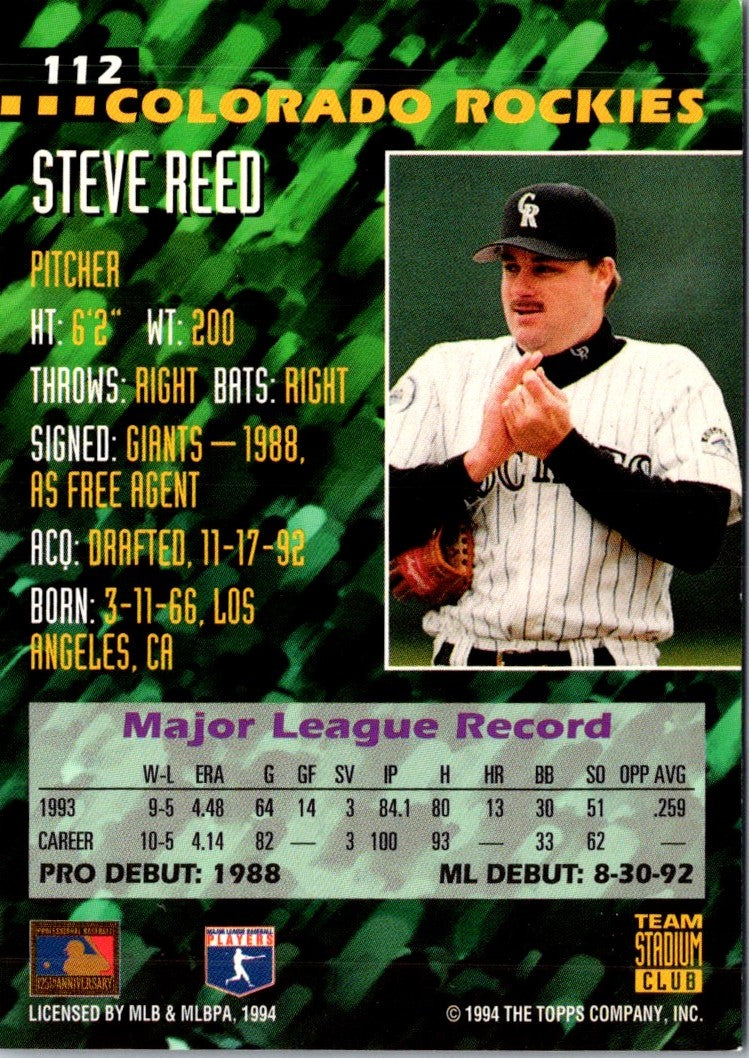 1994 Stadium Club Team Steve Reed