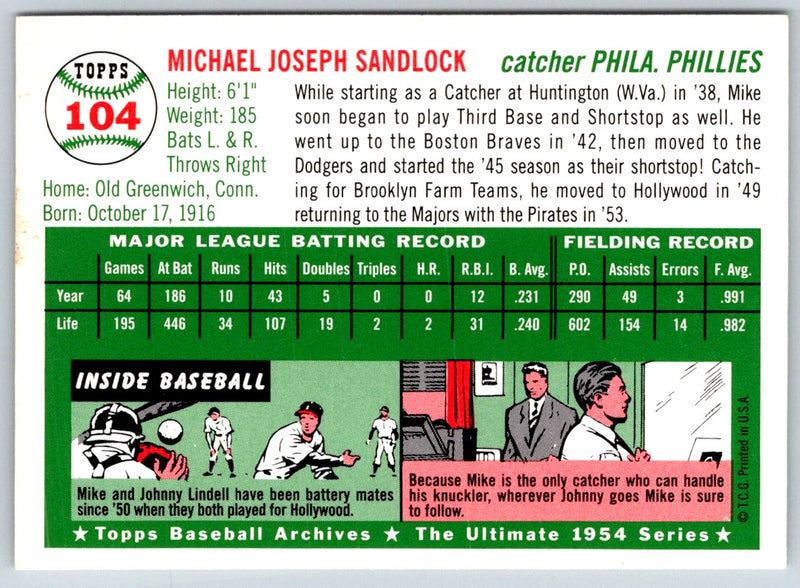 1994 Topps Archives 1954 Mike Sandlock