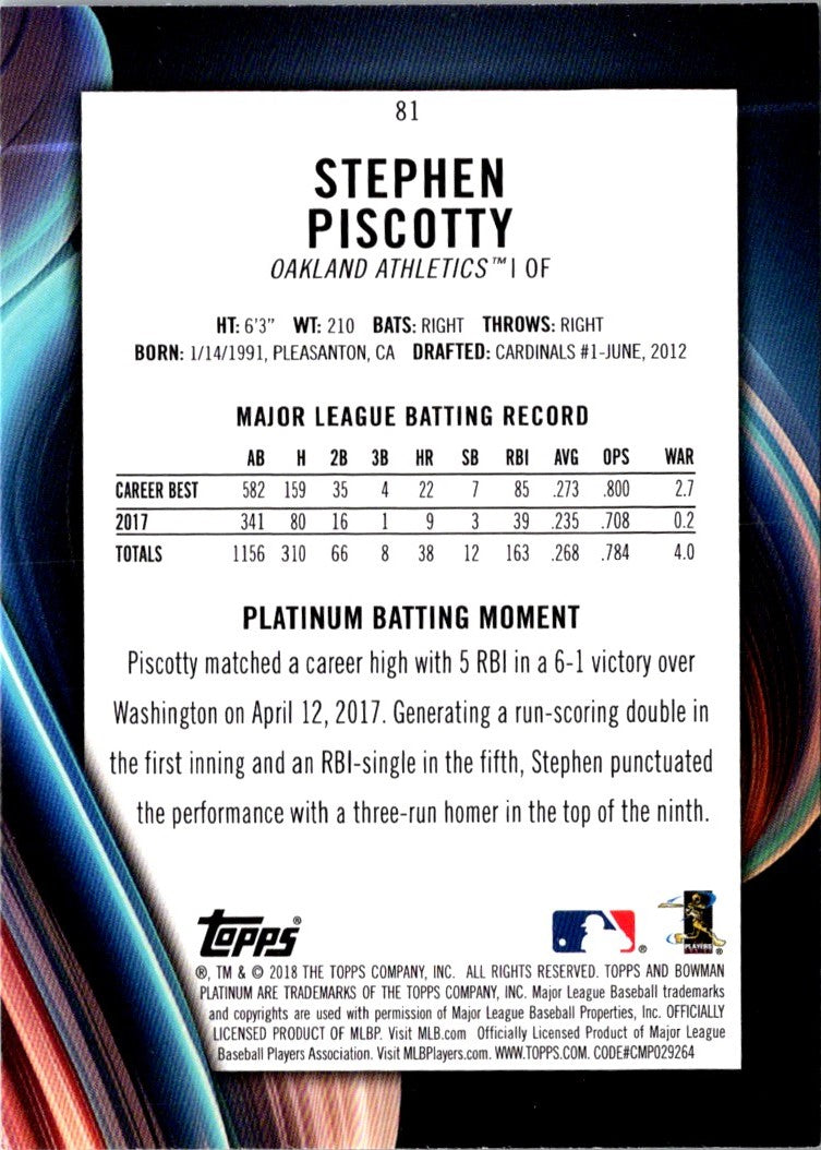 2018 Bowman Platinum Stephen Piscotty