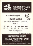 1982 TCMA Glens Falls White Sox Dave Yobs