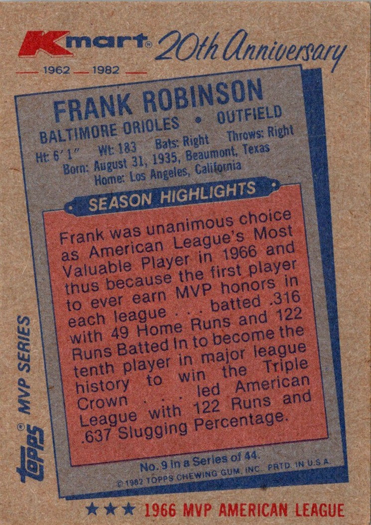 1982 Topps Kmart 20th Anniversary Frank Robinson