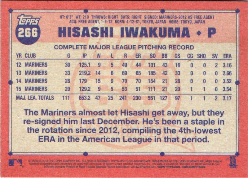 2016 Topps Archives Hisashi Iwakuma