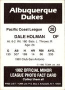 1982 TCMA Albuquerque Dukes Dale Holman