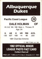 1982 TCMA Albuquerque Dukes Dale Holman #20