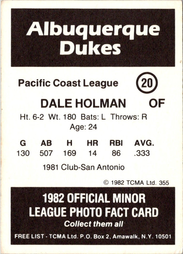 1982 TCMA Albuquerque Dukes Dale Holman