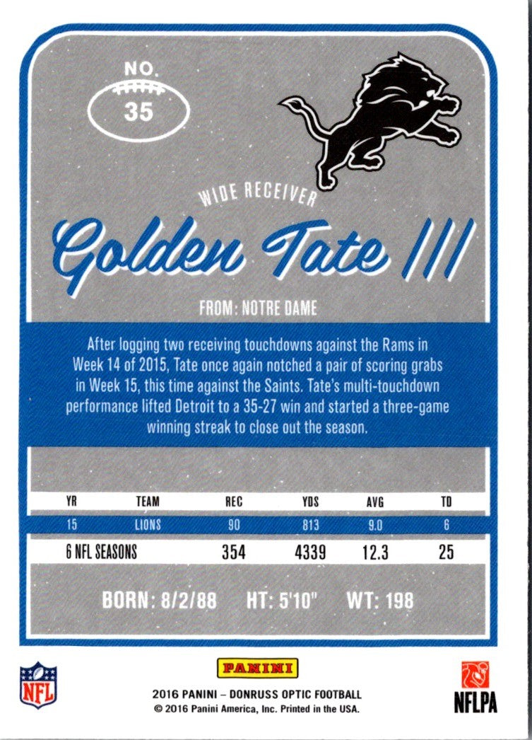 2016 Donruss Optic Golden Tate III