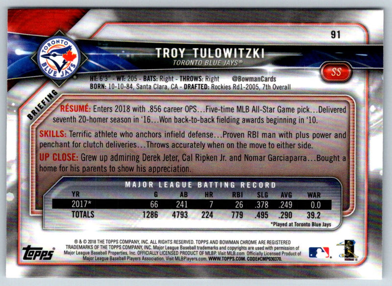 2018 Bowman Chrome Troy Tulowitzki