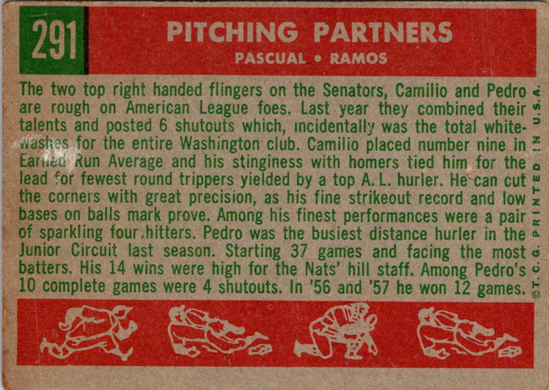 1959 Topps Pitching Partners (Pedro Ramos/Camilo Pascual)