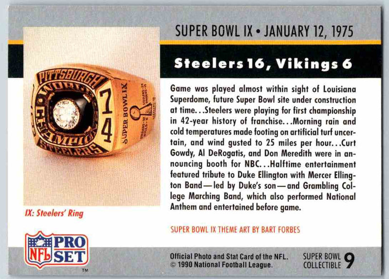 1990 Pro Set Super Bowl Collectibles Super Bowl IX