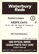 1982 TCMA Waterbury Reds Keefe Cato