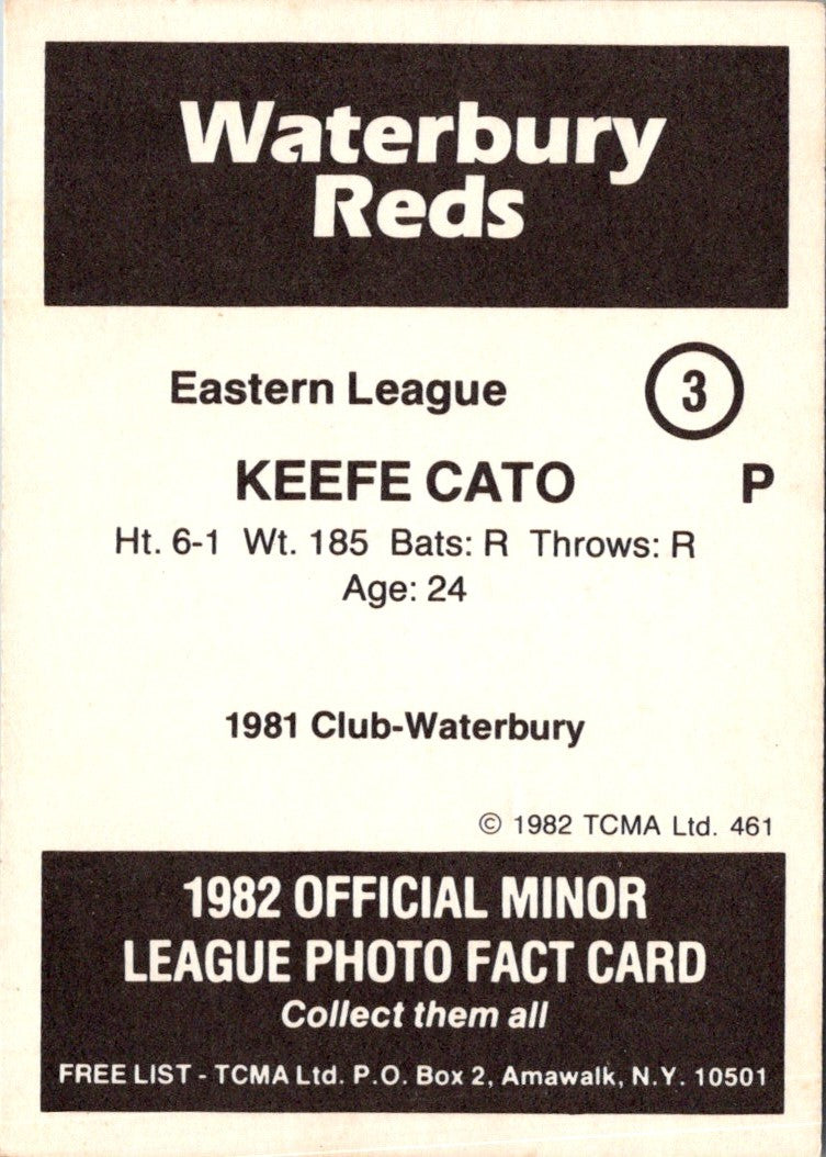 1982 TCMA Waterbury Reds Keefe Cato