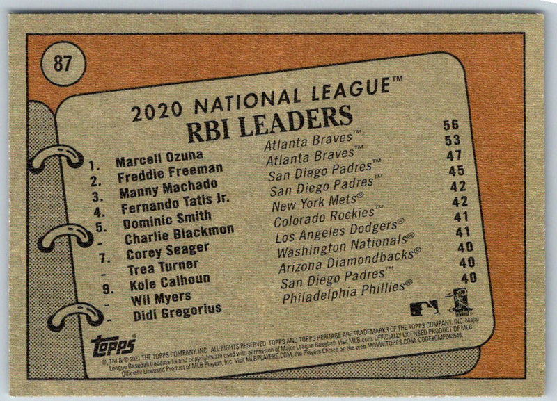 2021 Topps Heritage 2020 NL RBI Leaders - Manny Machado/Marcell Ozuna/Freddie Freeman LL