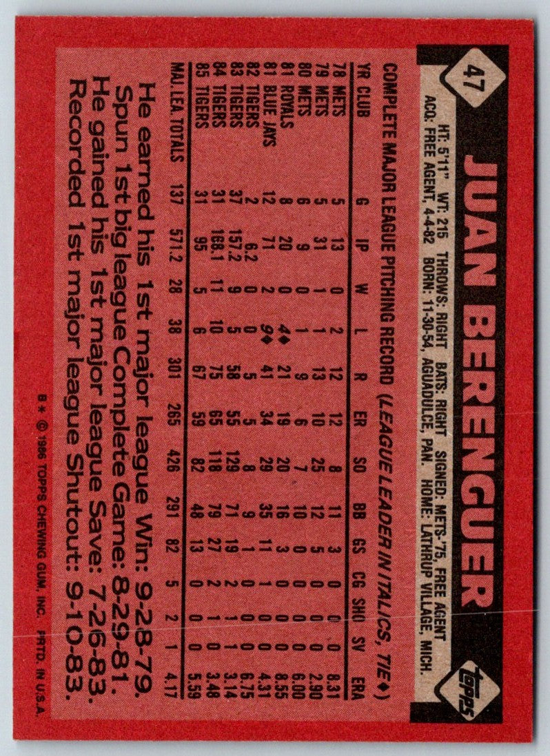 1986 Topps Juan Berenguer