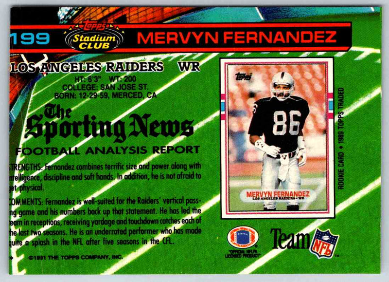 1991 Topps Stadium Club Football Mervyn Fernandez