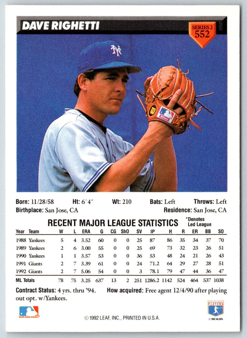 1993 Donruss Dave Righetti