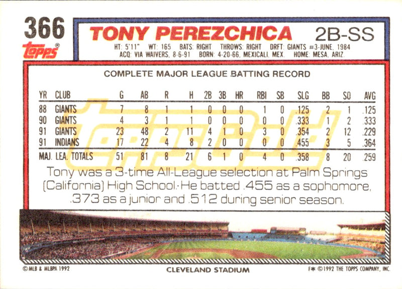 1992 Topps Gold Tony Perezchica