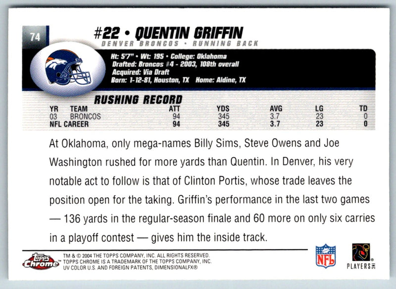 2004 Topps Chrome Quentin Griffin