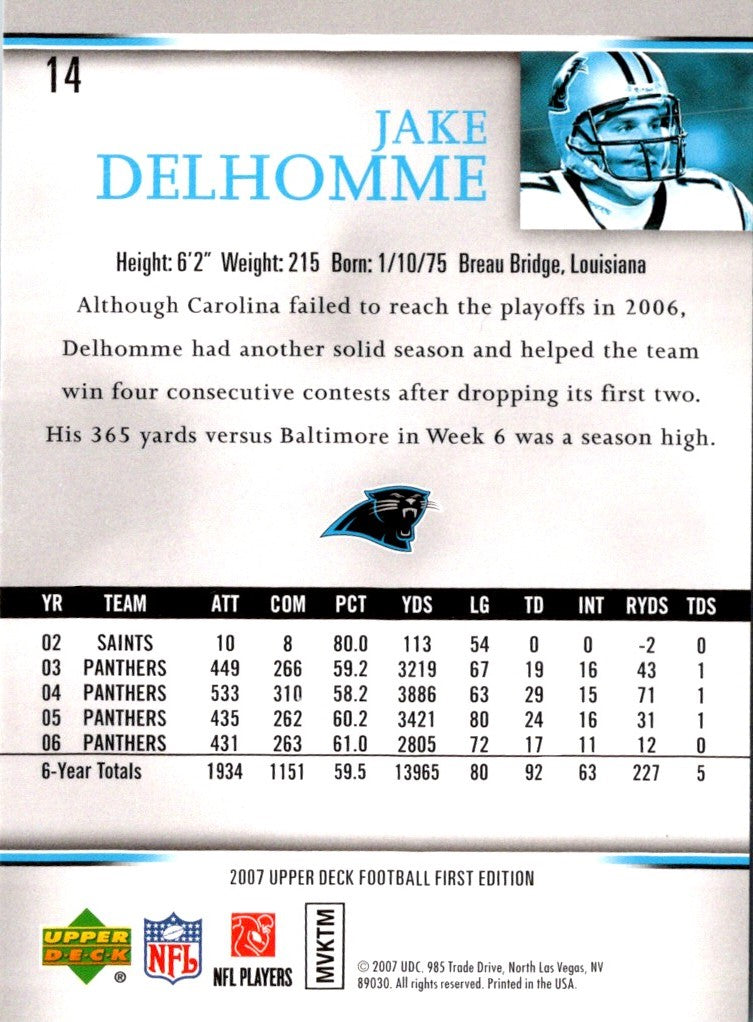 2007 Upper Deck First Edition Jake Delhomme