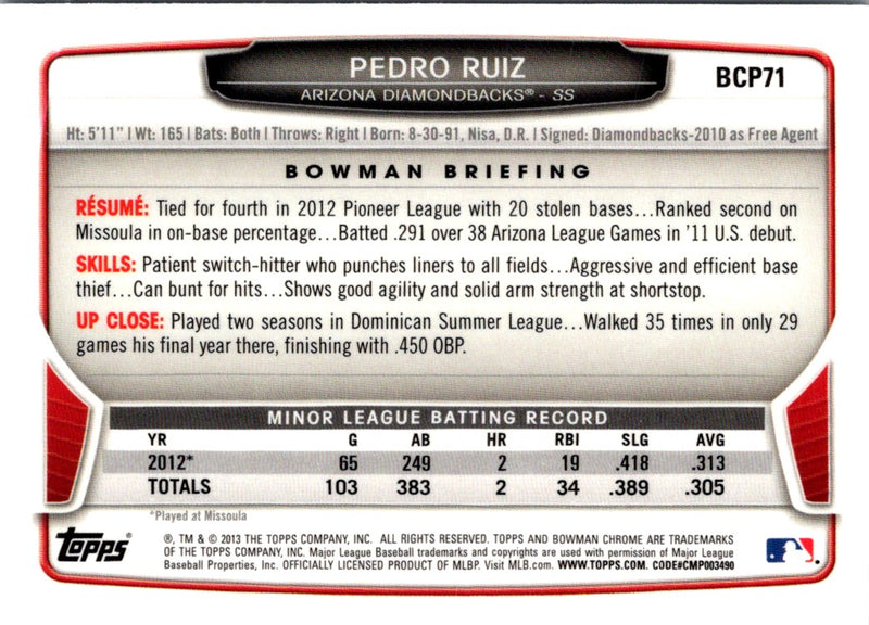 2013 Bowman Chrome Prospects Pedro Ruiz