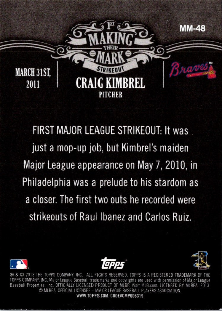 2013 Topps Update Making Their Mark Craig Kimbrel