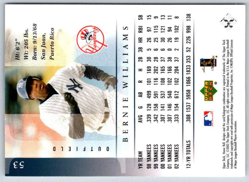 2003 Upper Deck Honor Roll Bernie Williams