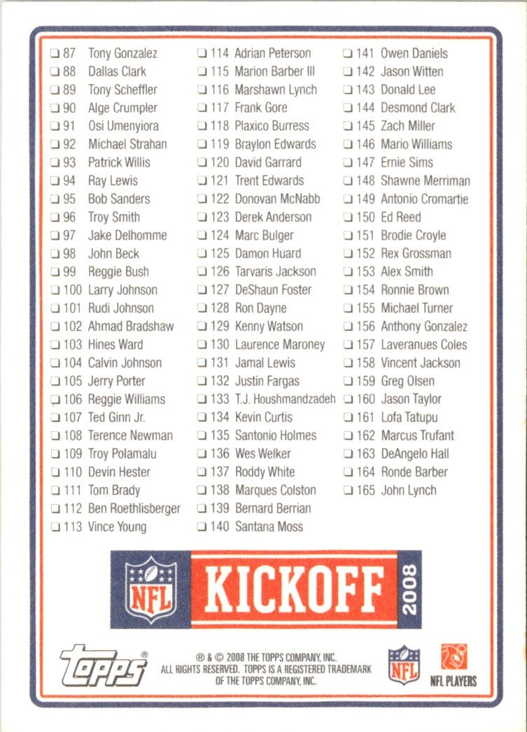 2008 Topps Kickoff Checklist 1