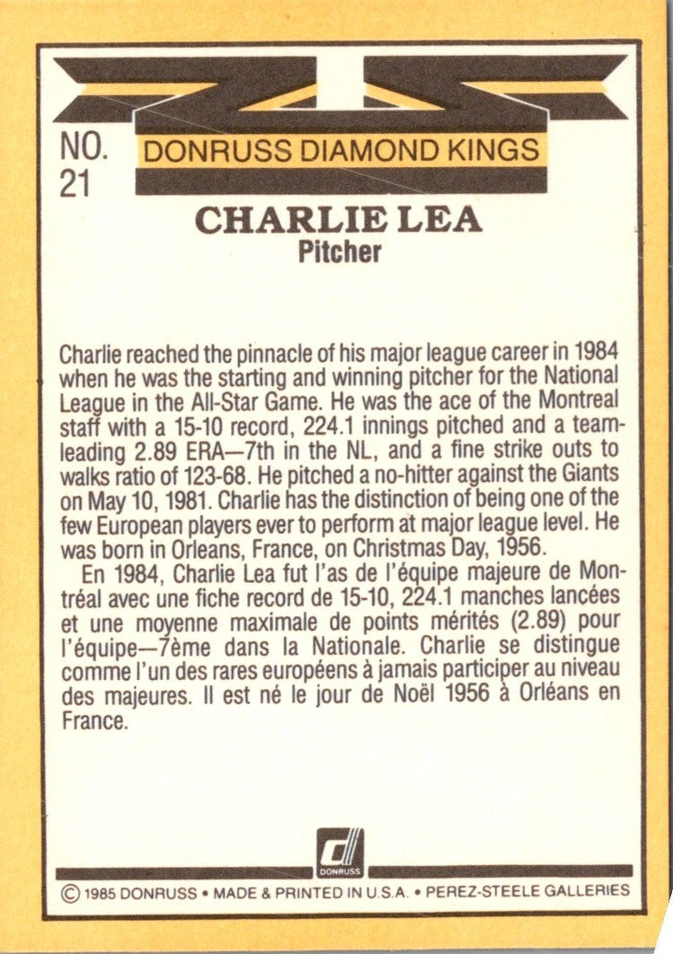 1985 Donruss Charlie Lea