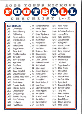 2008 Topps Kickoff Checklist 1 #CL1